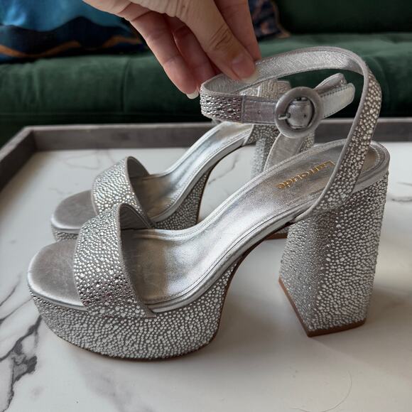 Larroude Dolly Crystal Sandal Platform Gray Suede Size 8 - Picture 5 of 9